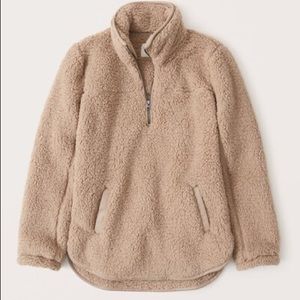 Abercrombie & Fitch Sherpa Half-Zip Faux Leather-Trim Sweatshirt